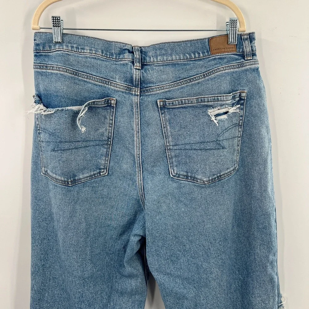 American‎ Eagle AEO highest rise baggy straight leg distressed jeans boho 16